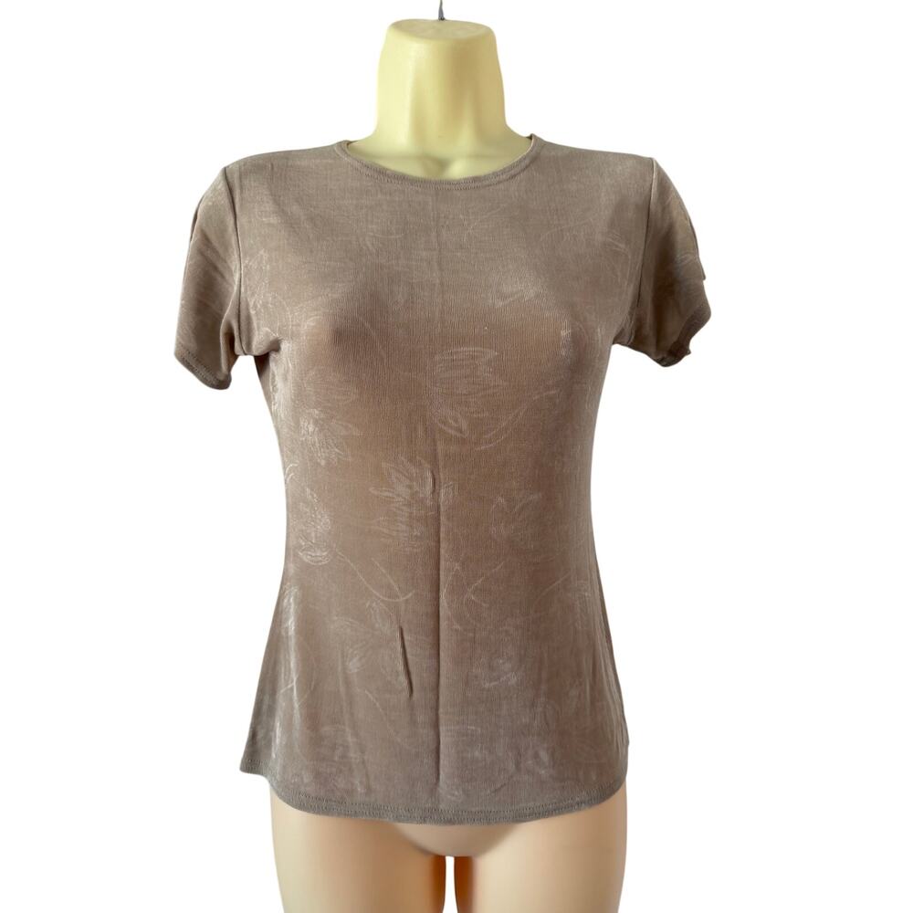 Jonden Vintage 90s Tan Tonal Print Stretch Slinky Knit Blouse Top Size Medium